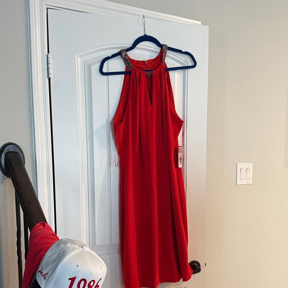 Carmen Marc Valvo Vibrant Red Backless Dress